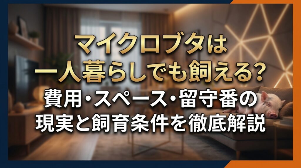 マイクロブタは一人暮らしでも飼える？費用・スペース・留守番の現実と飼育条件を徹底解説